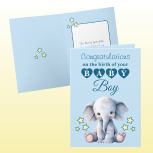 Tarjeta Felicitaciones niño elefante azul