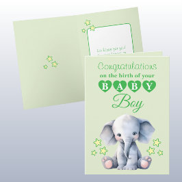 Tarjeta Felicitaciones niño elefante verde
