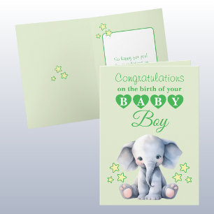 Tarjeta Felicitaciones niño elefante verde