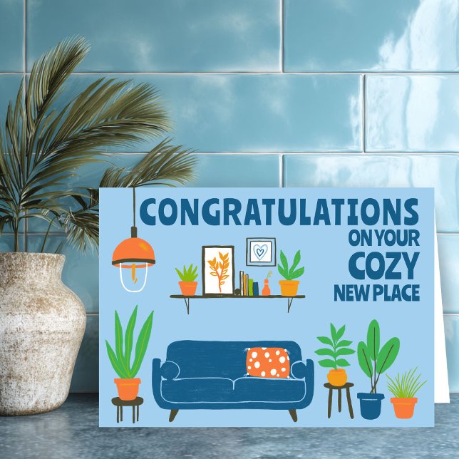 Tarjeta Felicitaciones Nueva Casa Acogedora Salón Cute (Congratulations New Home Cozy Cute Living Room Hand Drawn Card
)