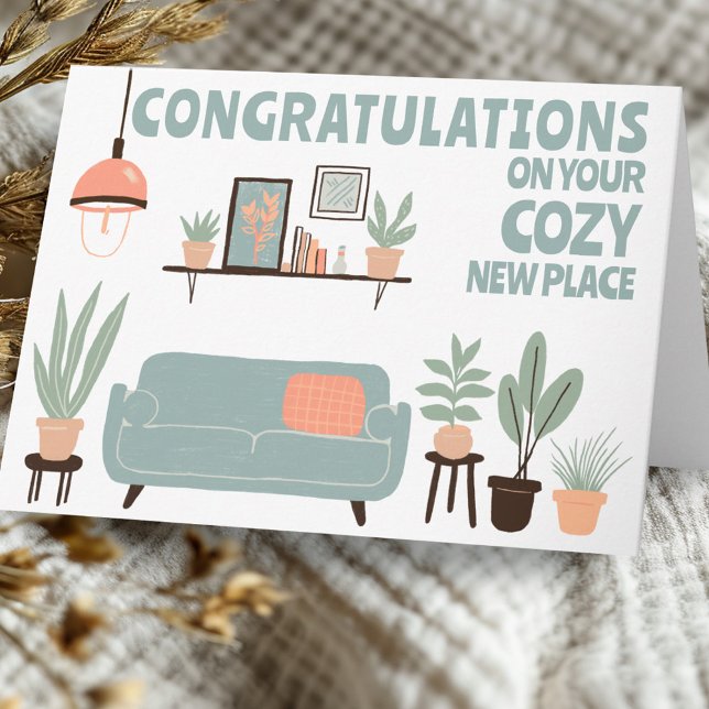 Tarjeta Felicitaciones Nueva Casa Acogedora Salón Cute (Congratulations New Home Cozy Cute Living Room Card
)