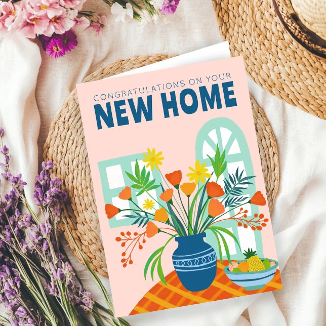 Tarjeta FELICITACIONES NUEVA CASA MOVILIZANDO Flower Vase (CONGRATULATIONS on your NEW HOME MOVING new address  Flower Vase Card
)