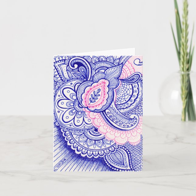 Tarjeta Felicitaciones Nueva Mamá de Bebé Damask Mandala H (Anverso)
