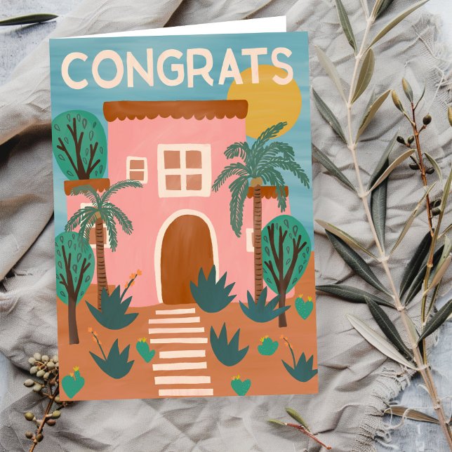 Tarjeta Felicitaciones Nuevo hogar Personalizado de Cactus (Congratulations New Home Adobe House Cactus Custom Card Home Sweet Home
)