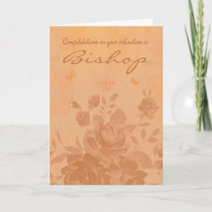 Tarjeta Felicitaciones Obispo Ordenación Rosas Mariposa