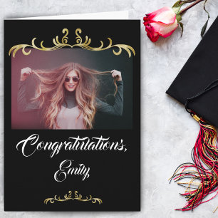 Tarjeta Felicitaciones Ornamentación Dorada Foto Graduació