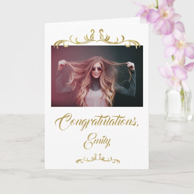 Tarjeta Felicitaciones Ornaments de oro Foto Graduación (Orquídea)