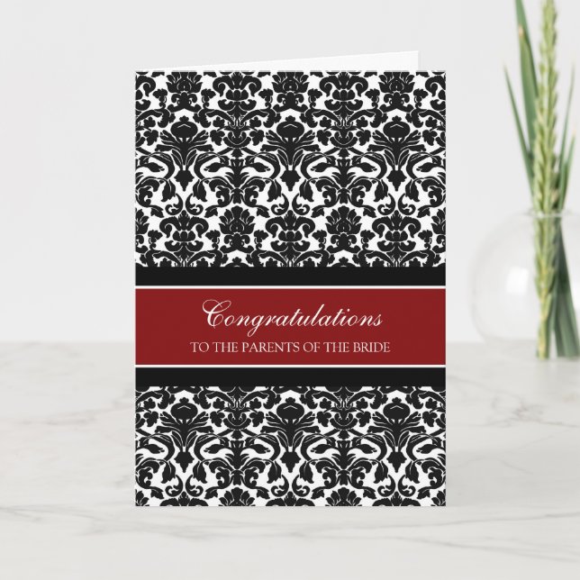 Tarjeta Felicitaciones Padres de la Novia Rojo Negro (Anverso)