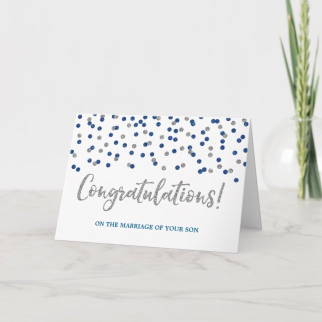 Tarjeta Felicitaciones Padres del Azul Plata Groom (Anverso)