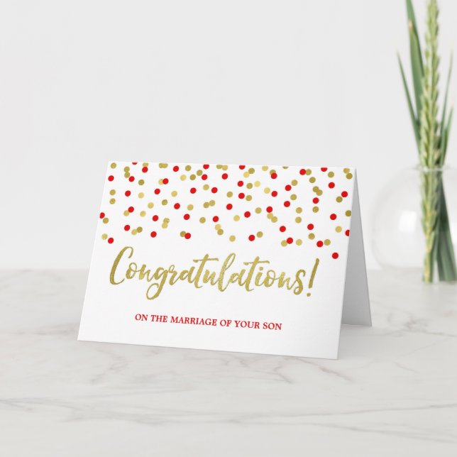 Tarjeta Felicitaciones Padres del Rojo de Oro Groom (Anverso)
