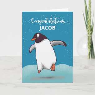 Tarjeta Felicitaciones Penguin Saltando Por Alegría