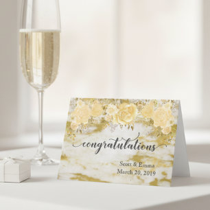 Tarjeta Felicitaciones Personalizadas de Boda Floral Dorad