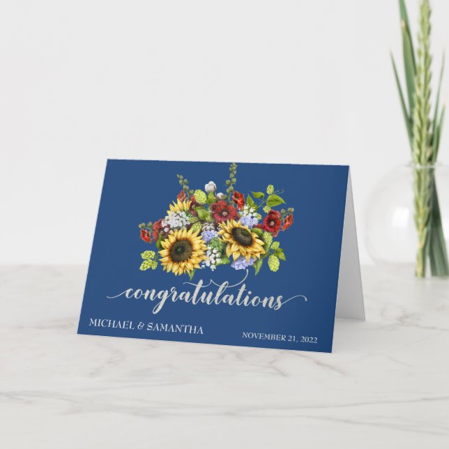 Tarjeta Felicitaciones Personalizadas de Boda Girasol (Anverso)