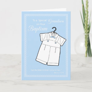 Tarjeta Felicitaciones por Bautizo de Niño Azul con Traje 