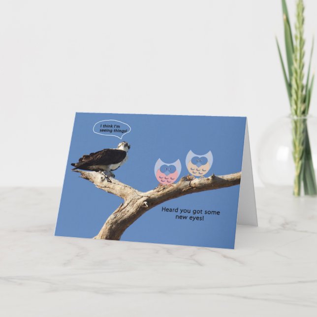 Tarjeta Felicitaciones por Cirugía Catarata, Humor (Anverso)