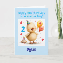 Tarjeta Felicitaciones por el 2º cumpleaños niño, patito,
