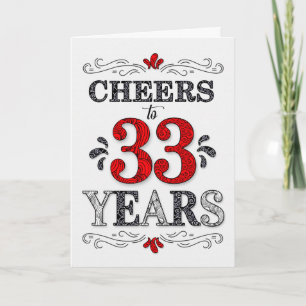 Tarjeta Felicitaciones por el 33 cumpleaños en patrón rojo