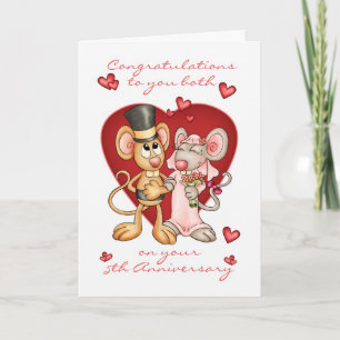 Tarjeta Felicitaciones por el 5º aniversario - ratones lin