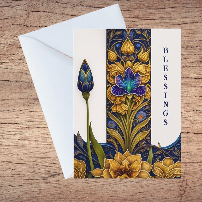 Tarjeta Felicitaciones por el bautismo de las flores azule (Subido por el creador)