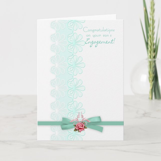 Tarjeta Felicitaciones por el compromiso de su hijo Lace (Anverso)