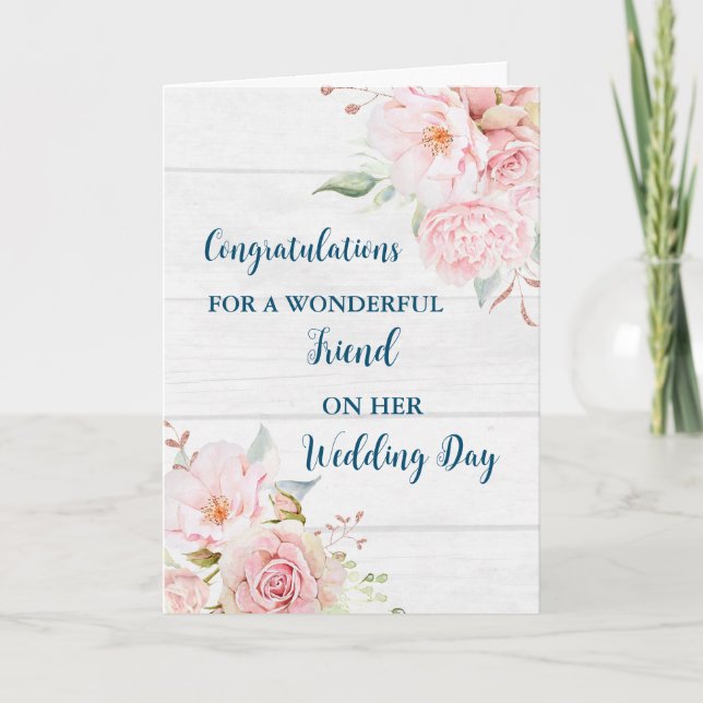Tarjeta Felicitaciones por el Día de la Boda de Amigo Flor (Anverso)