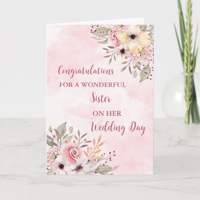 Tarjeta Felicitaciones por el Día de la Boda de Hermanas F (Anverso)