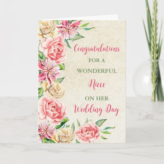 Tarjeta Felicitaciones por el Día de la Boda de la sobrina (Anverso)