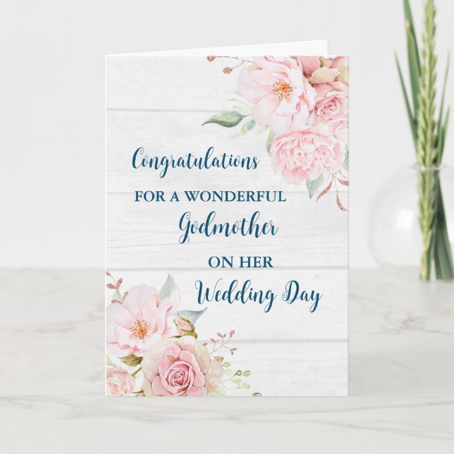 Tarjeta Felicitaciones por el Día de la Boda de Madrina Fl (Anverso)