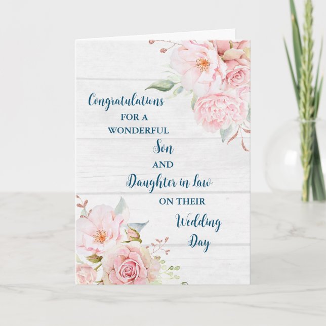 Tarjeta Felicitaciones por el día de la boda legal de hijo (Anverso)