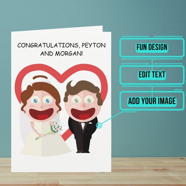 Tarjeta Felicitaciones por el Día de la Boda Pareja de Ani (Send your love and congratulations with a modern and unique twist.)