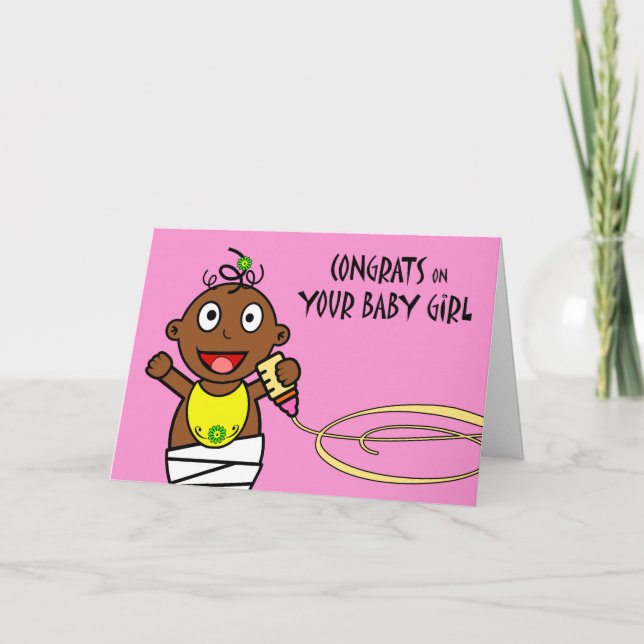 Tarjeta Felicitaciones por el nacimiento de la hija, niña (Anverso)
