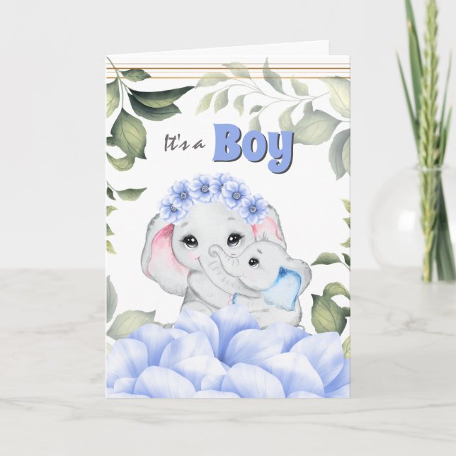 Tarjeta Felicitaciones por el nacimiento de niños con elef (Anverso)
