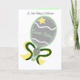 Tarjeta Felicitaciones por el Nuevo Bebé Sonajero Verde Am