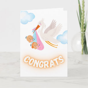 Tarjeta Felicitaciones por el paquete de cigüeña de gemelo