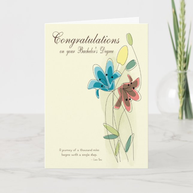 Tarjeta Felicitaciones por el título de bachiller con flor (Anverso)