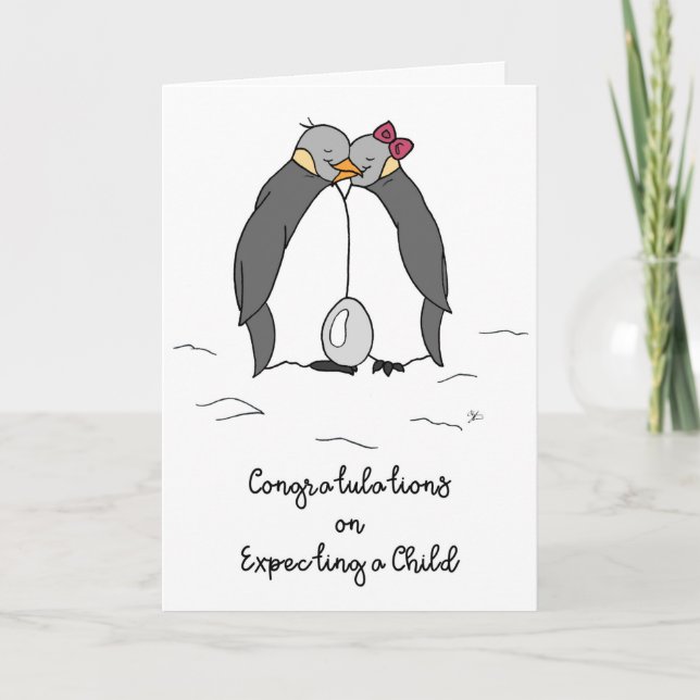 Tarjeta Felicitaciones por esperar pingüinos pequeños (Anverso)