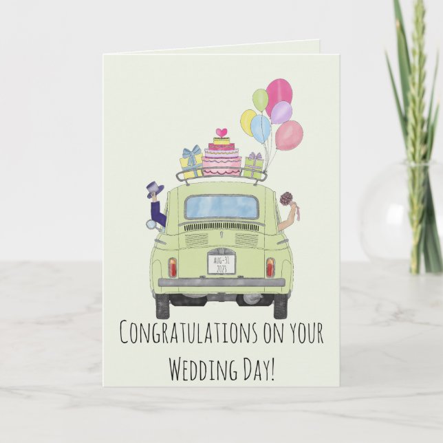 Tarjeta Felicitaciones por Fiat 500 el día de la boda (Anverso)