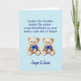 Tarjeta Felicitaciones por Gemelos Niño Personalizadas, Os