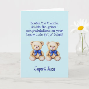 Tarjeta Felicitaciones por Gemelos Niño Personalizadas, Os