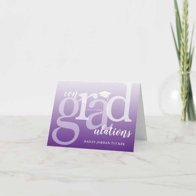 Tarjeta Felicitaciones por graduación de Purple ConGRADula (Anverso)