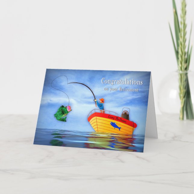 Tarjeta Felicitaciones por jubilación, escalofríos y pesca (Anverso)