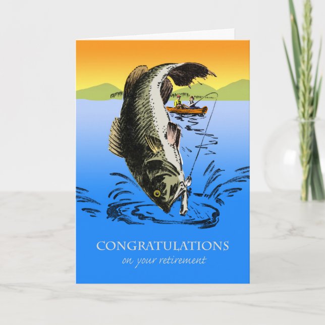 Tarjeta Felicitaciones por jubilación, pesca de cosecha (Anverso)