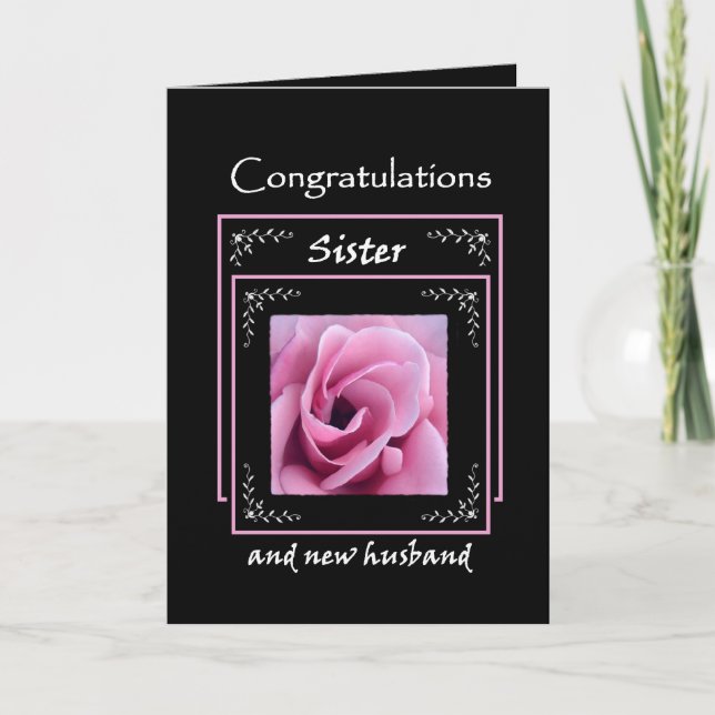 Tarjeta Felicitaciones por la boda de HERMANA - Rosa Rosa (Anverso)