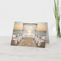 Felicitaciones por la boda de la playa del atardec