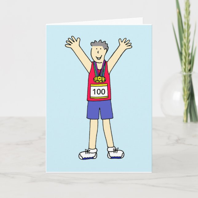 Tarjeta Felicitaciones por la Maratón 100, por Él. (Anverso)