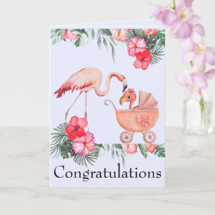 Tarjeta Felicitaciones por niña recién nacida flamencos ro