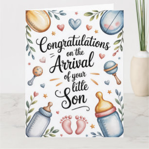 Tarjeta Felicitaciones por Niño Recién Nacido Acuarela 