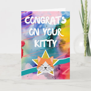 Tarjeta Felicitaciones por Nuevo Gato Mascota Colorido 