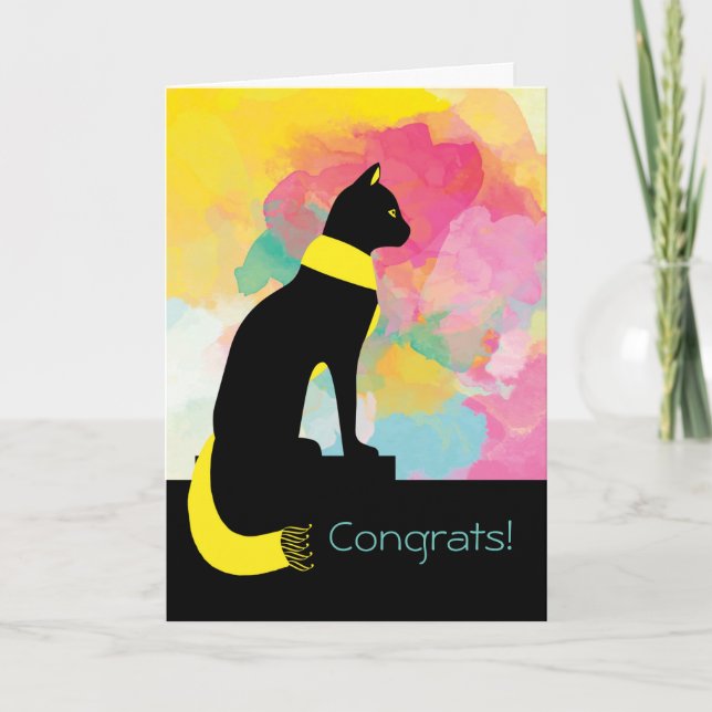 Tarjeta Felicitaciones por nuevo gato Mascota con bufanda  (Anverso)