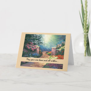 Tarjeta Felicitaciones por Nuevo Hogar con Jardín Colorido